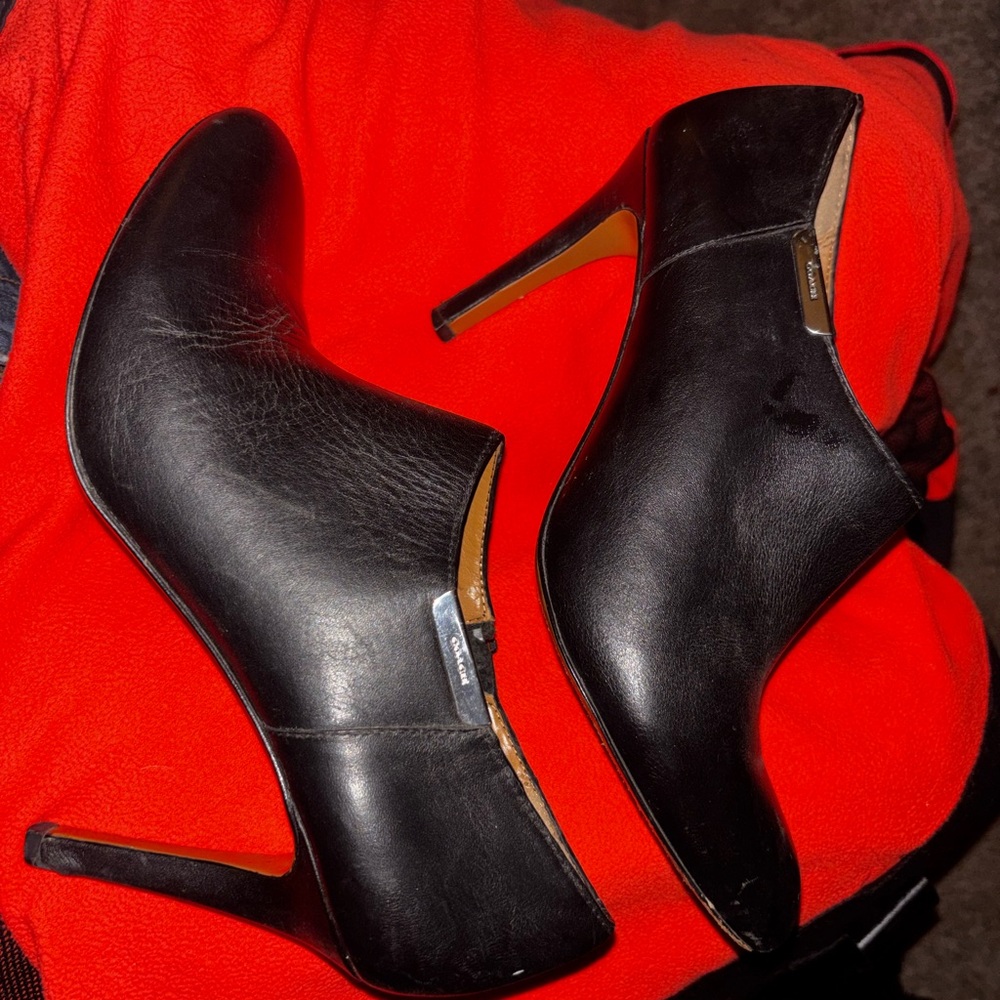 Coach Black Leather Stiletto Ankle Booties